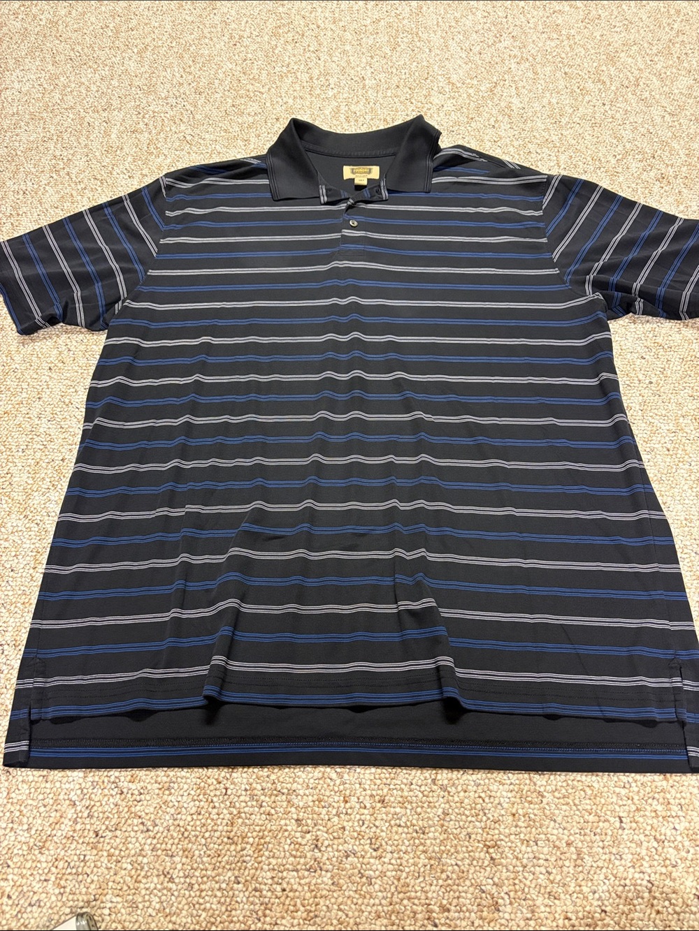 The Foundry Supply Co. Men's Black Polo with Blue & Gray Stripes